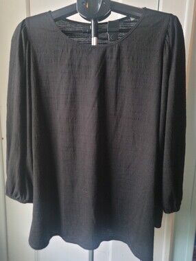 Max Studio London Black Textured Scoop-Neck 3/4 Sleeve Blouse 2X